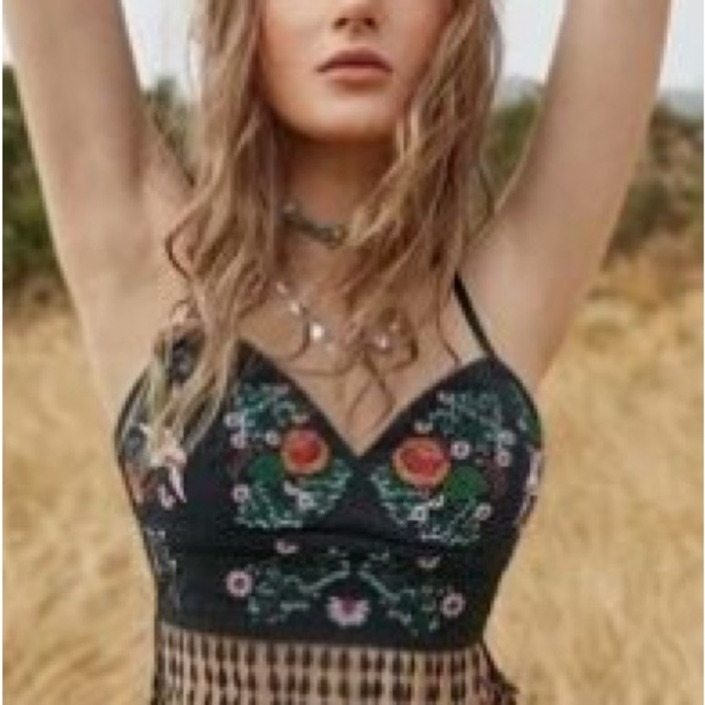 Floral Embroidered Black Top